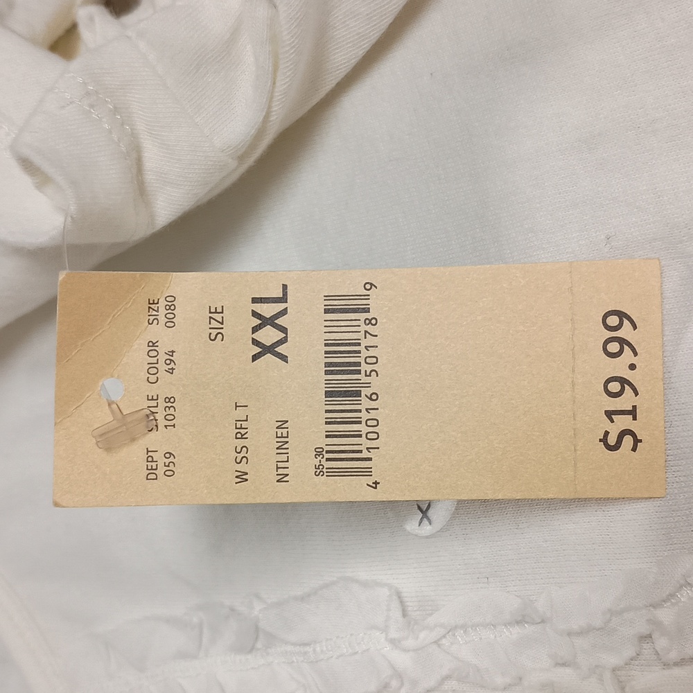 Eddie Bauer Women's XXL top Off-white Short sleeves  Low round neck-line Ruffles - Picture 5 of 8